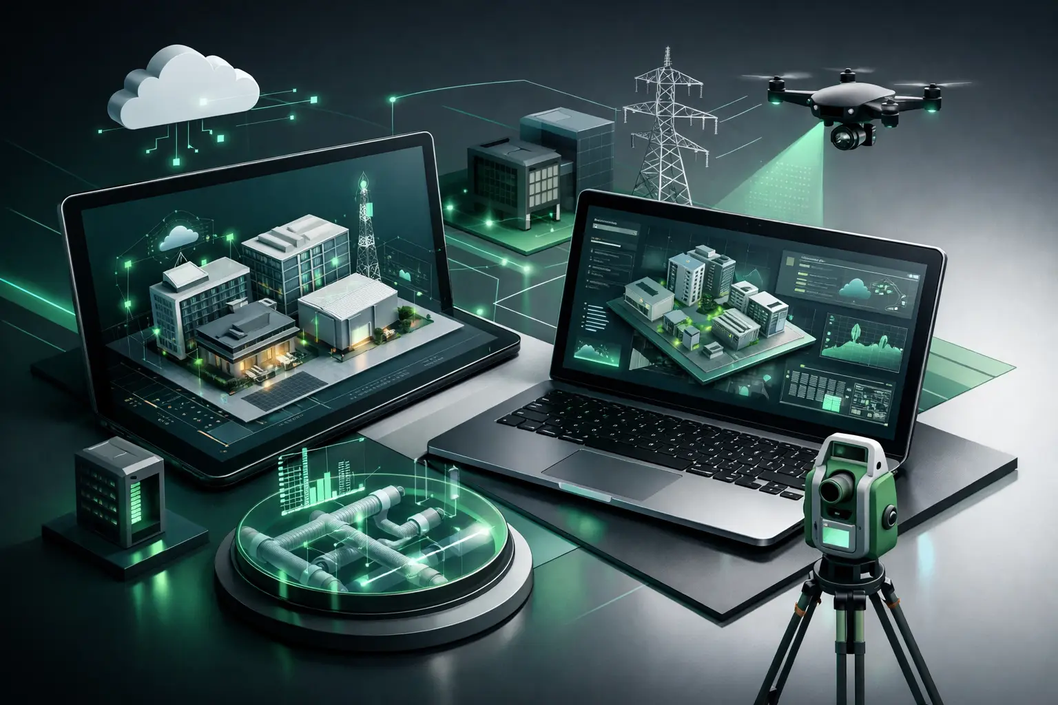 Documentation numérique d'infrastructures avec modèles 3D, drone, scanner et tableaux de bord