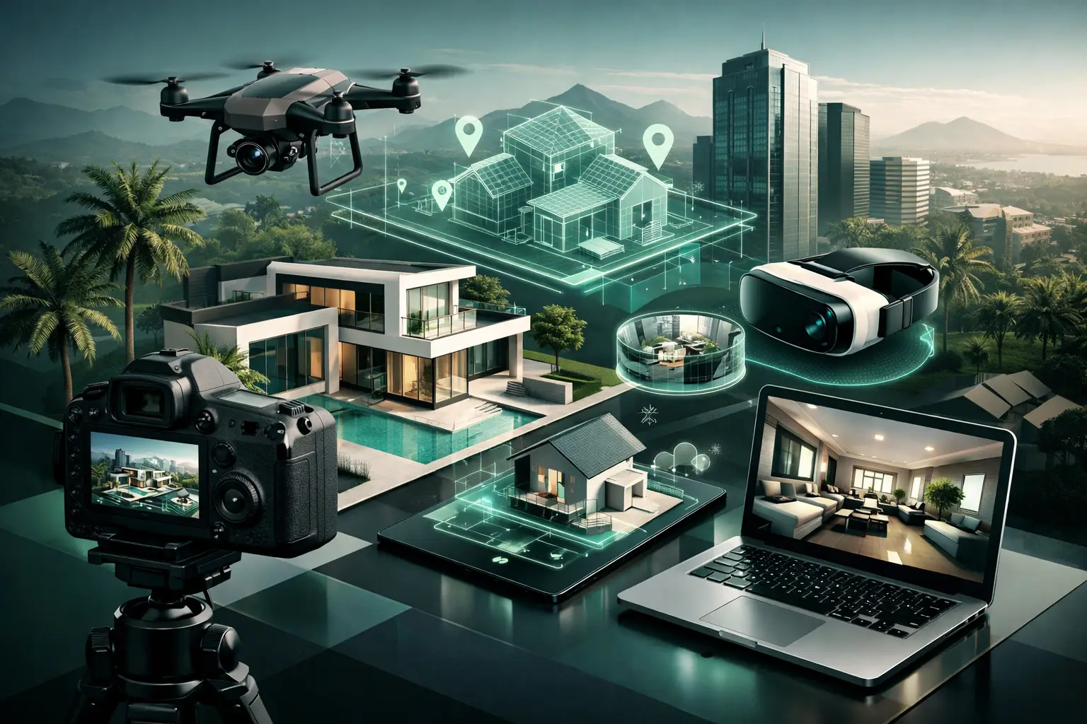 Photographie immobilière professionnelle en Afrique avec caméra, drone, visite virtuelle et modèles numériques
