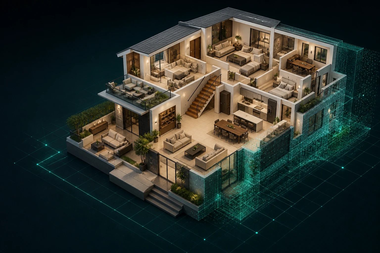 Vue miniature 3D d?une propri?t? r?sidentielle pour un acc?s immobilier ? distance