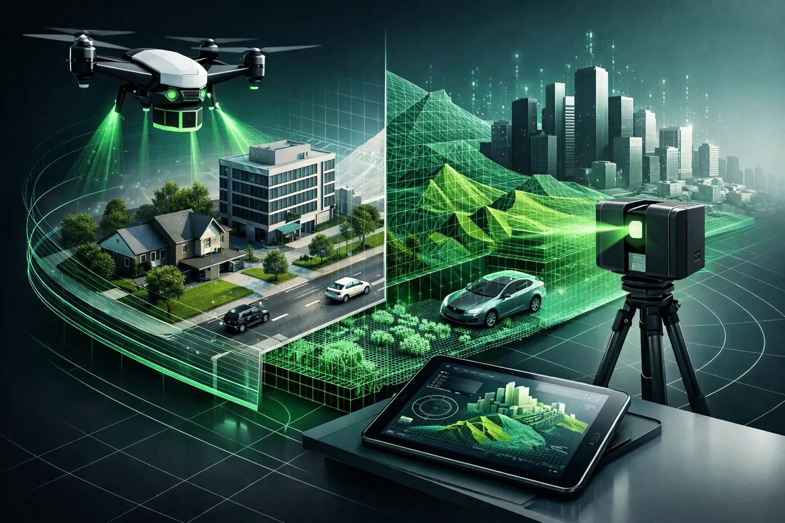 Cartographie LiDAR d'un bâtiment, d'un quartier et d'infrastructures pour créer des relevés numériques précis